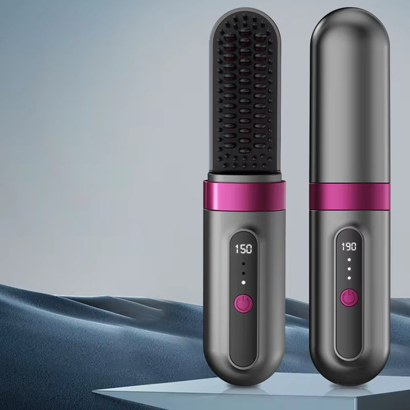 Portable Wireless Hair Straightener Brush Negative Ion Mini Hot Comb with Led Screen