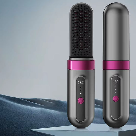 Portable Wireless Hair Straightener Brush Negative Ion Mini Hot Comb with Led Screen