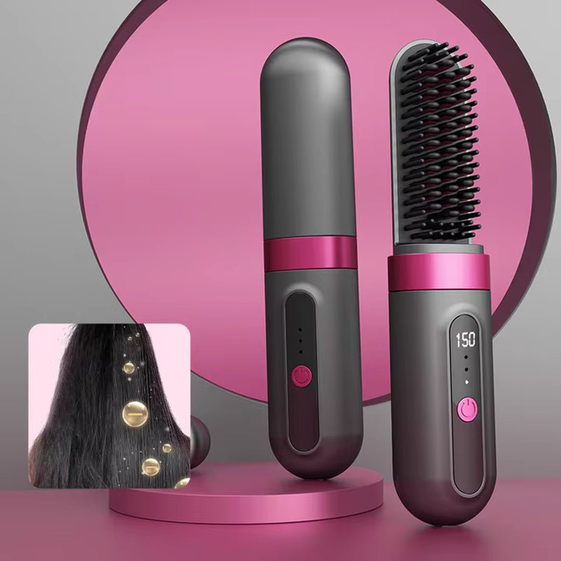 Portable Wireless Hair Straightener Brush Negative Ion Mini Hot Comb with Led Screen
