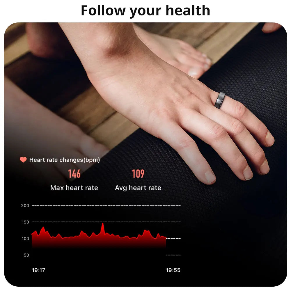 Smart Ring Men Women, Heart Rate and Blood Oxygen Monitor, IP68 & 5ATM Waterproof, Multi-Sport Mode