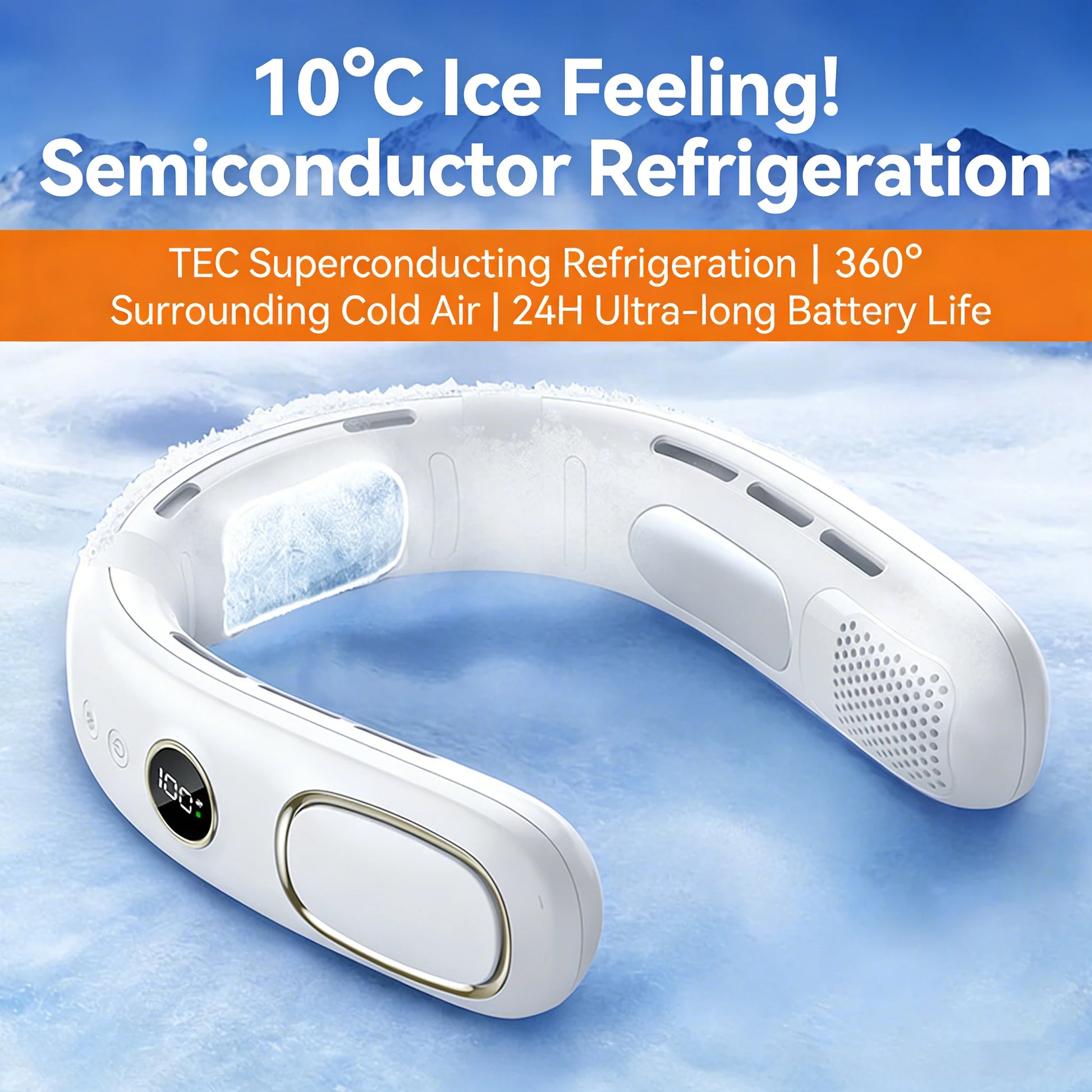 Usb-Nackenventilator Turbo Blattloser Halbleiter-Kühlventilator 4000Mah Digitales Display Tragbarer Outdoor-Ventilator