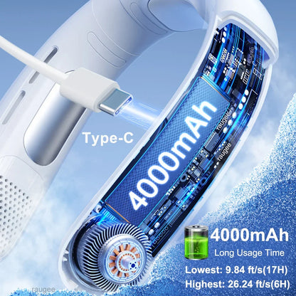Usb-Nackenventilator Turbo Blattloser Halbleiter-Kühlventilator 4000Mah Digitales Display Tragbarer Outdoor-Ventilator