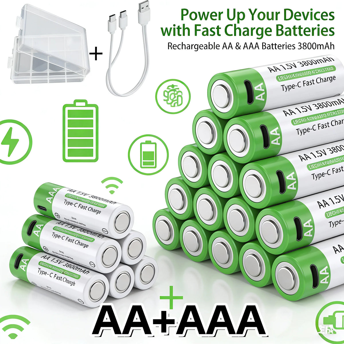 2026 NEW Lithium-Ion Battery Type-C Rechargeable High-Capacity AA&AAA Battery 
