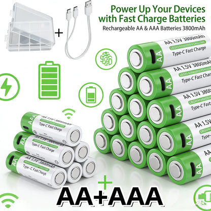 2026 NEW Lithium-Ion Battery Type-C Rechargeable High-Capacity AA&AAA Battery 