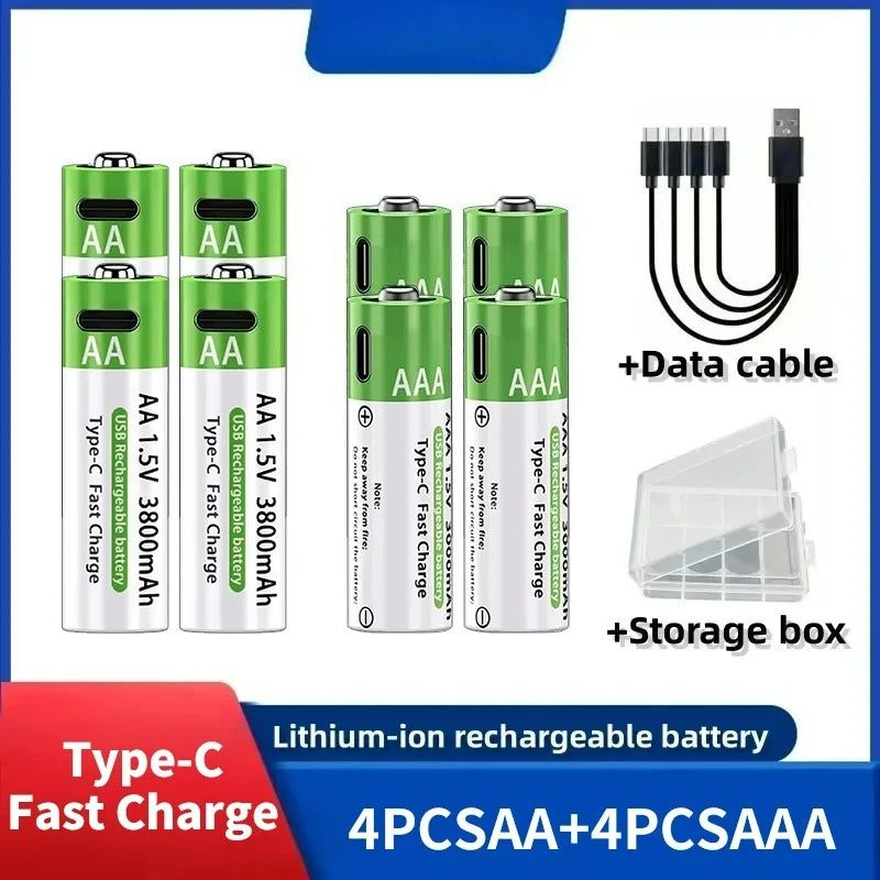 2026 NEW Lithium-Ion Battery Type-C Rechargeable High-Capacity AA&AAA Battery 