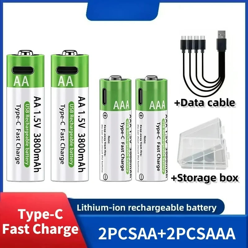 2026 NEW Lithium-Ion Battery Type-C Rechargeable High-Capacity AA&AAA Battery 