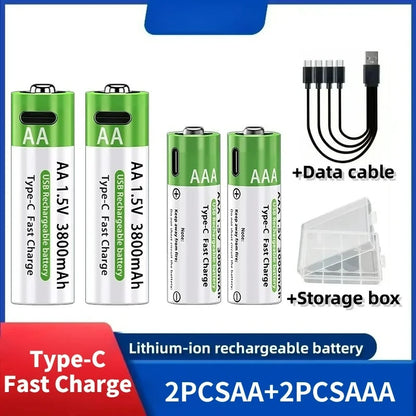 2026 NEW Lithium-Ion Battery Type-C Rechargeable High-Capacity AA&AAA Battery 