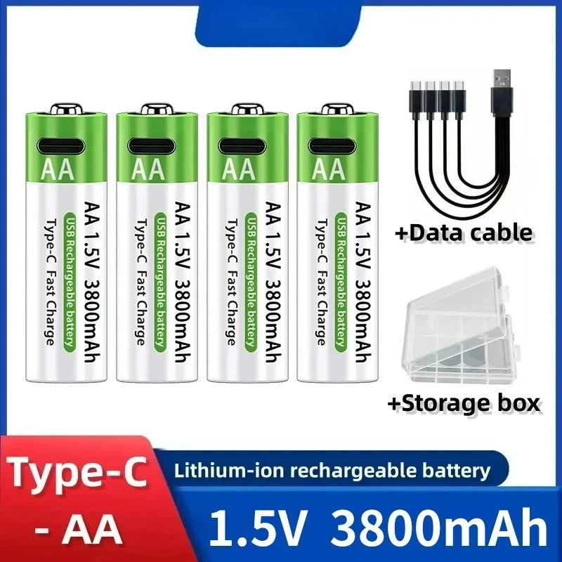 2026 NEW Lithium-Ion Battery Type-C Rechargeable High-Capacity AA&AAA Battery 